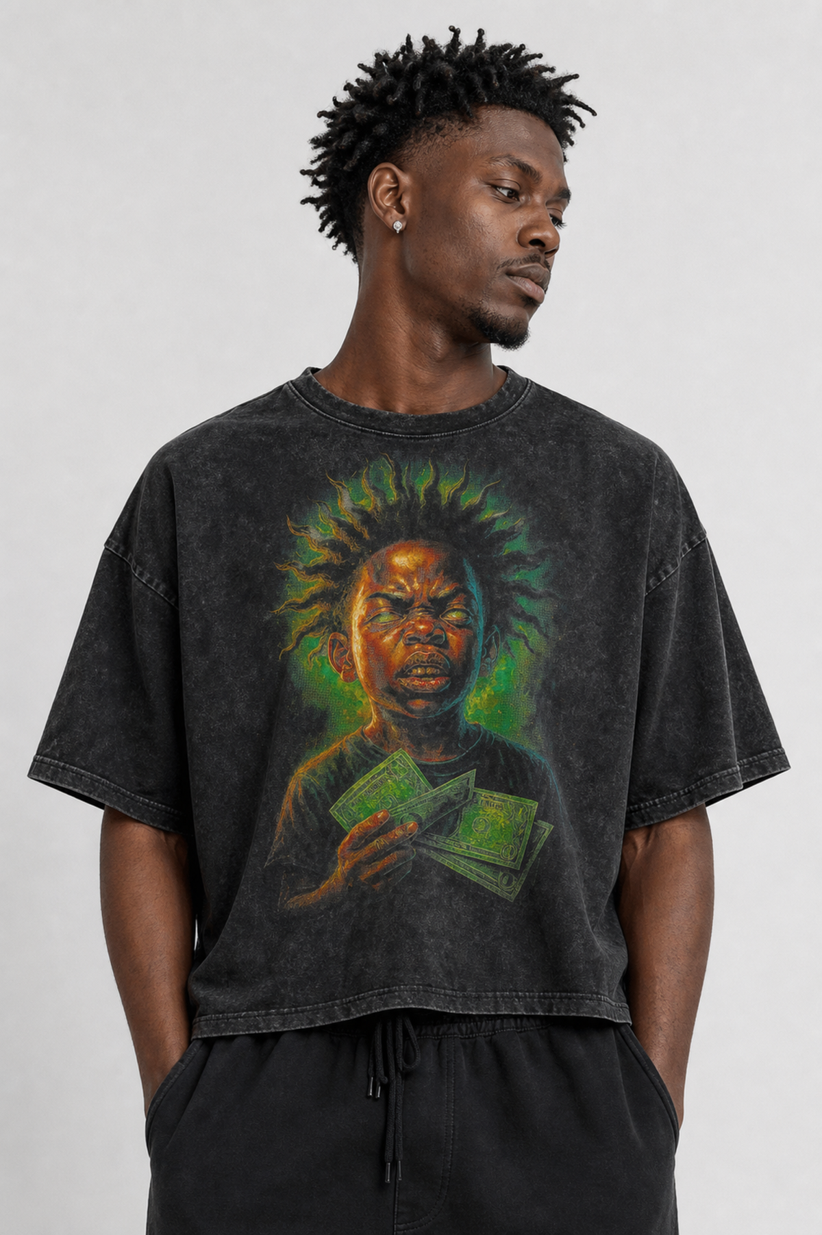 PREMIUM GRAPHIC ACID WASH CROP TEES